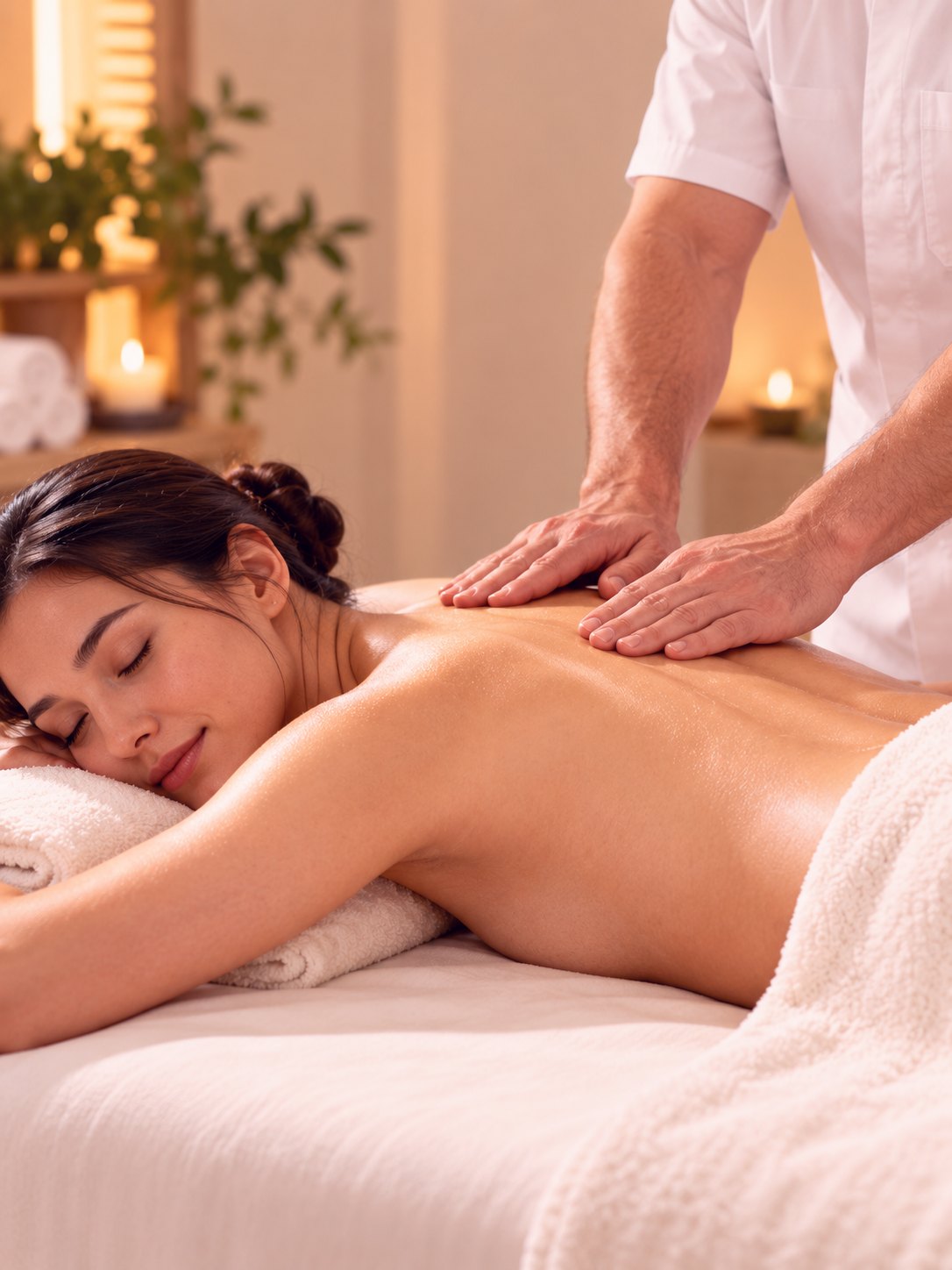 A serene candlelit back massage with warm oil at Sensual Massage Sydney, Mosman